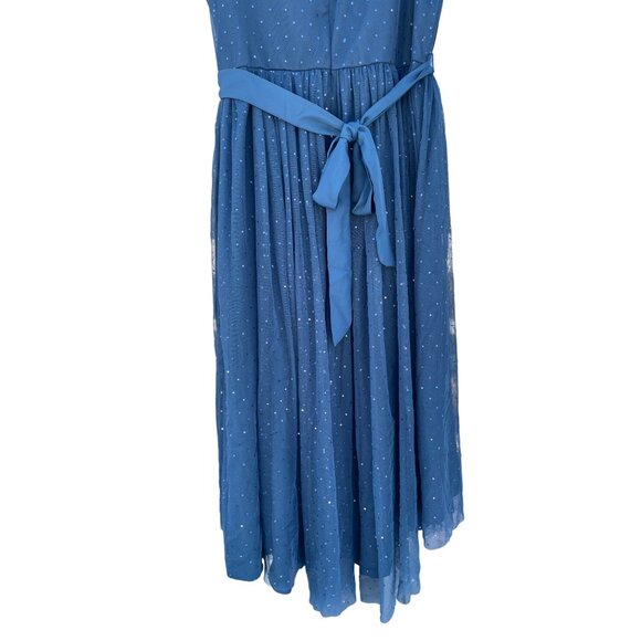NWT Lauren Conrad Teal Blue Tulle Fit & Flare Dress Foil Dot Size 8 Snow White - Picture 14 of 14